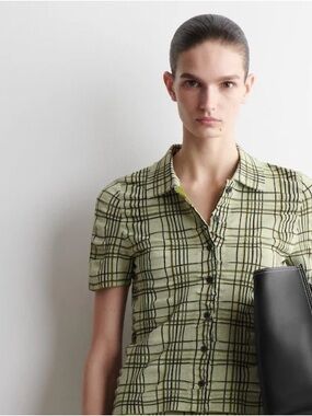 COS Checked Cotton-jacquard Shirt In Green Size S